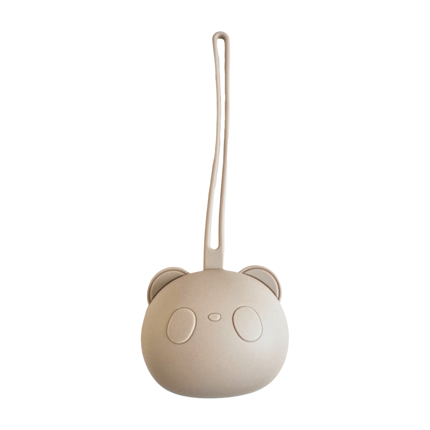 Beige panda-shaped container with a handle on a white background